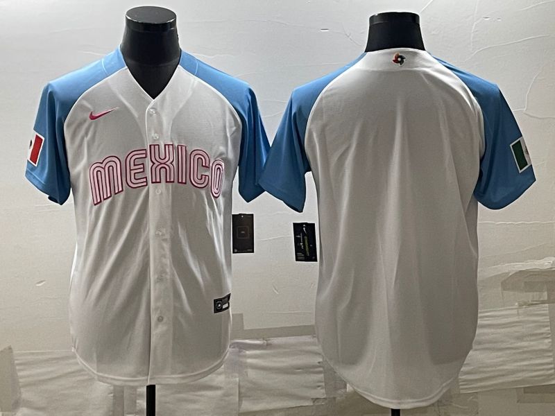 Men 2023 World Cub Mexico Blank White blue Nike MLB Jersey3->more jerseys->MLB Jersey